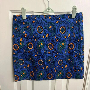 J.Crew Blue Paisley Mini Skirt Multicolor Pockets/Zip Size 4
